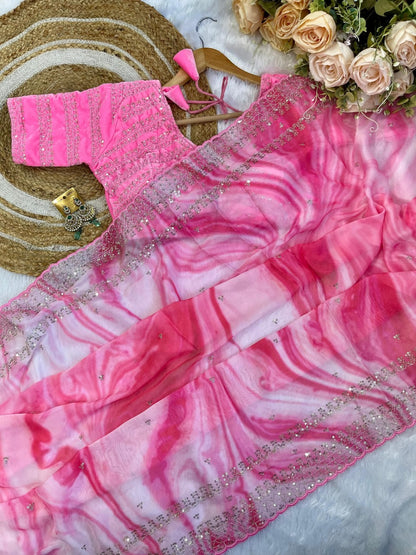 Rangoli Silk Pink Color Party Wear Saree With Stitched Blouse