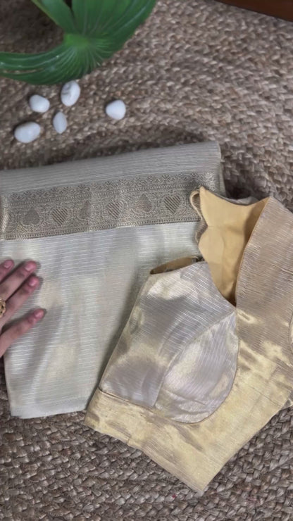 Gold Tissue Zari Weaving Saree with Unstitched Blouse