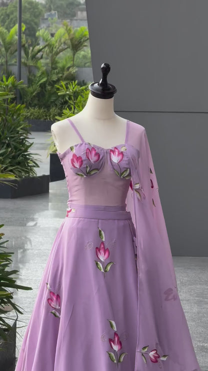 Party Wear Lehenga Choli – Mauve Pure Georgette | Anarkalion