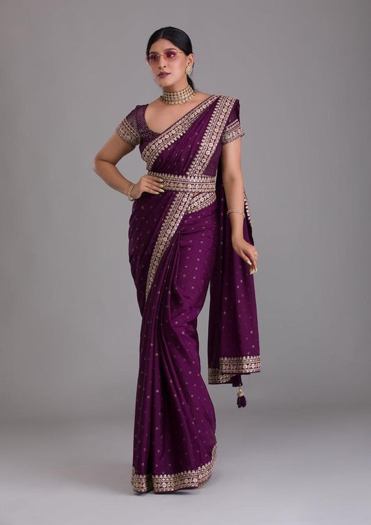 Amazing Heavy georgette Party wear Sarees (Purple)