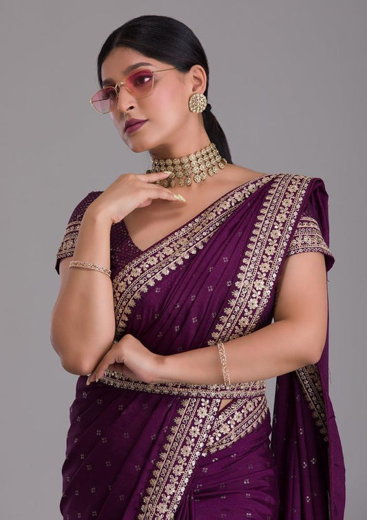 Amazing Heavy georgette Party wear Sarees (Purple)