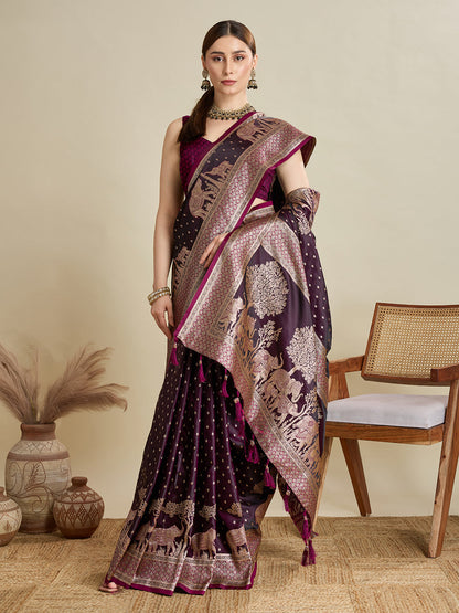 Dark Purple Color Soft Silk Zari Weaving Saree for Wedding And Party