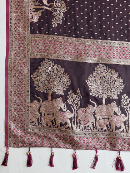 Dark Purple Color Soft Silk Zari Weaving Saree for Wedding And Party
