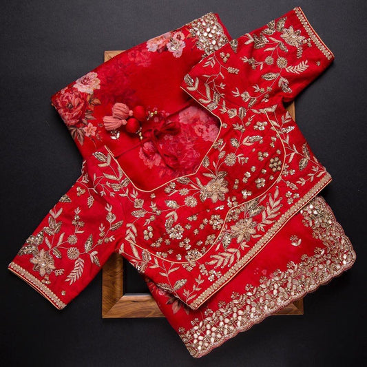 Elagent Red Silk Digital Print Party Wear Saree