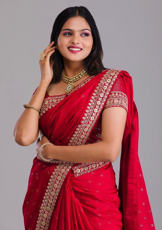 Amazing Heavy georgette Party wear Sarees (Red)