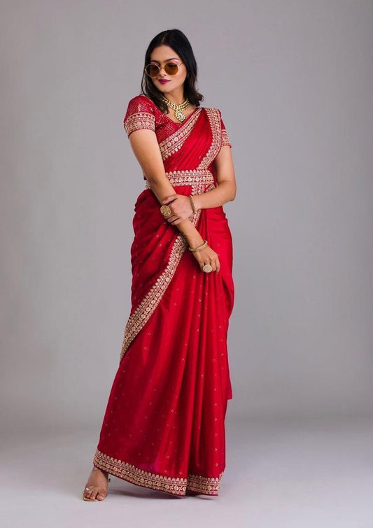 Amazing Heavy georgette Party wear Sarees (Red)