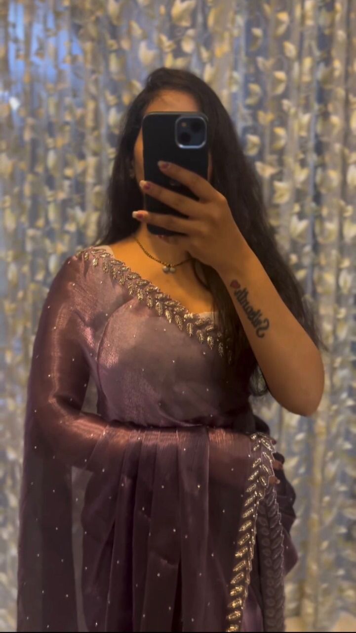 Jimmy Choo Silk Stone Work Party Wear Saree (Violet)