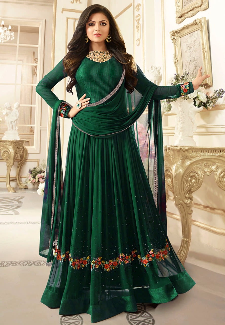 Dark Green Embroidered Anarkali Gown | Anarkali gown, Anarkali suit, Party  wear dresses