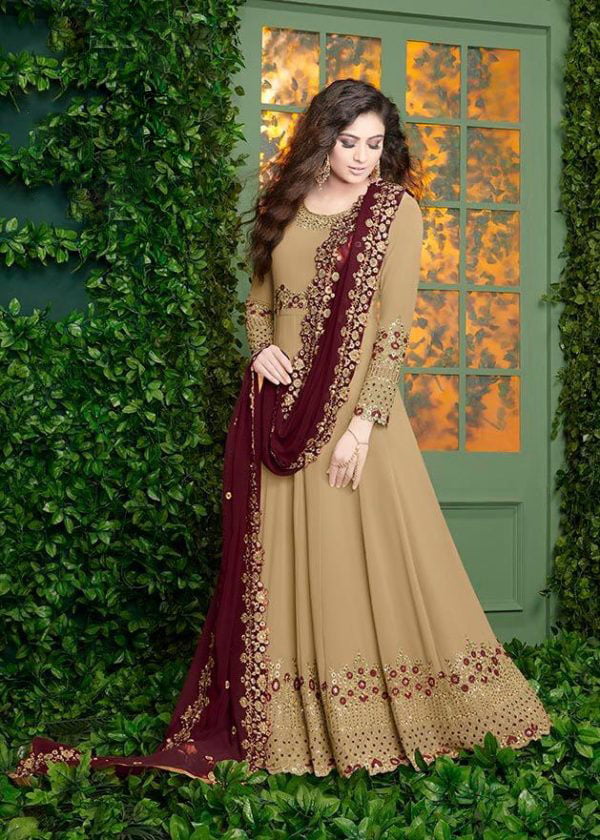 Cream store color anarkali