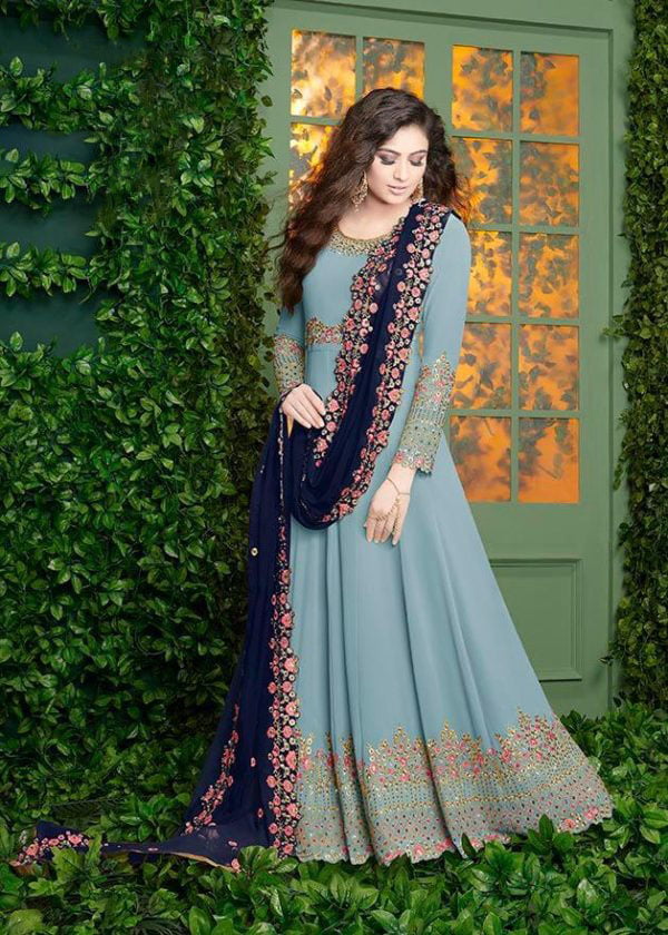 Blue Velvet Embroidered Bridal Anarkali Suit - Salwar Kameez Designer  Collection