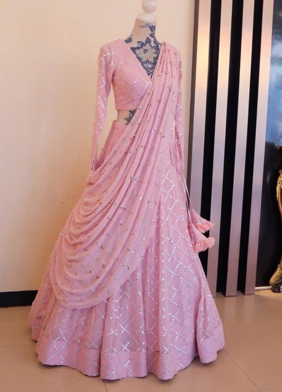 pink colour party wear lehenga