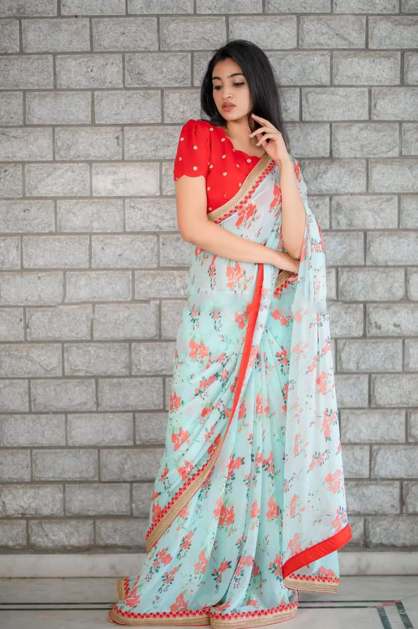 Buy Sky Blue Chiffon Fancy Saree | Appelle Fashion