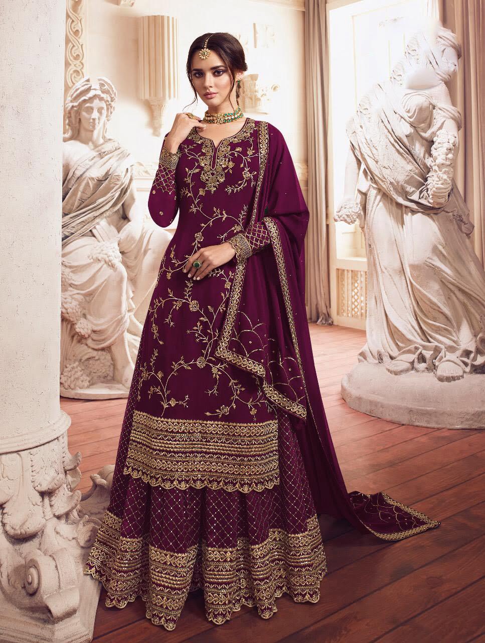 Violet Georgette Palazzo Style Suit 186545 | Party wear, Silk kurti,  Designer dresses indian