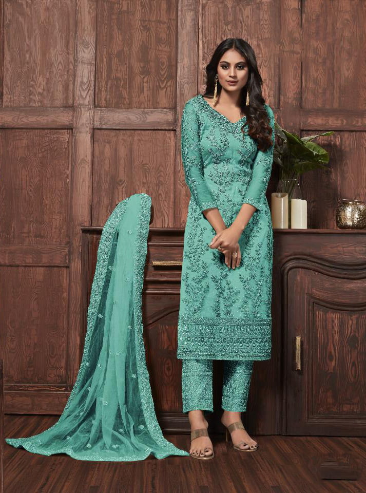 Buy Salwar Suit | Light Blue Floral Embroidered Salwar Suit