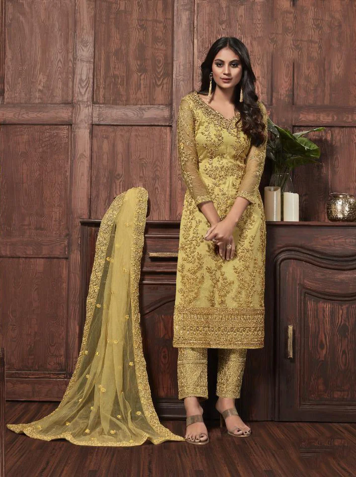 Wondrous Yellow Color Designer Salwar Kameez Dupatta Dress Fancy Embroidery  Work Pakistani Indian Women's Wear Trouser Pant Suit Made by Me - Etsy