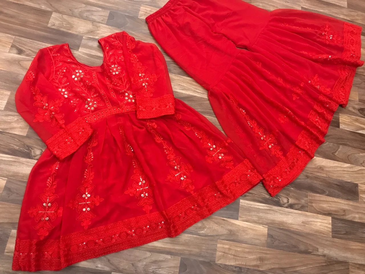 Red Pearl Chikankari Anarkali Suit – Dress365days
