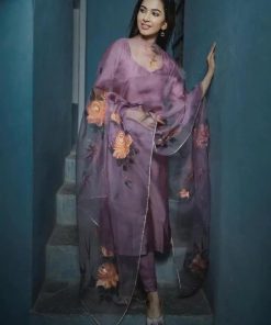 Violet Color Maska Cotton Chain Stitch Work Salwar Suit