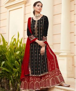 Unique Black Georgette With Embroidered Mirror Work Plazo Suit