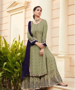 Unique Green Georgette With Embroidered Mirror Work Plazo Suit