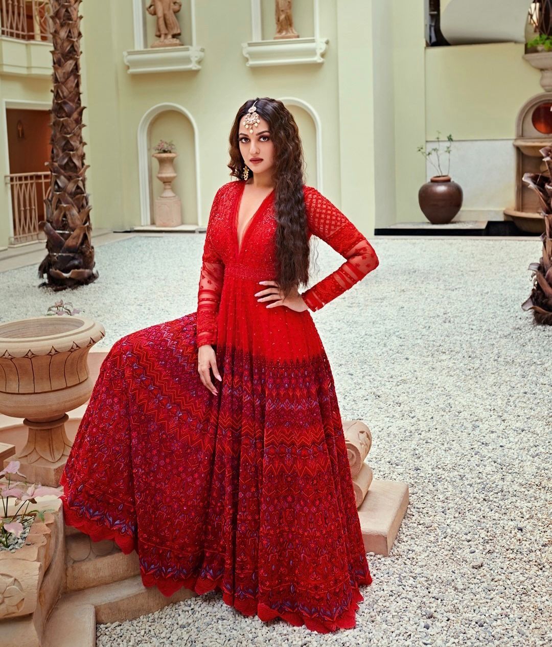 red anarkali gown