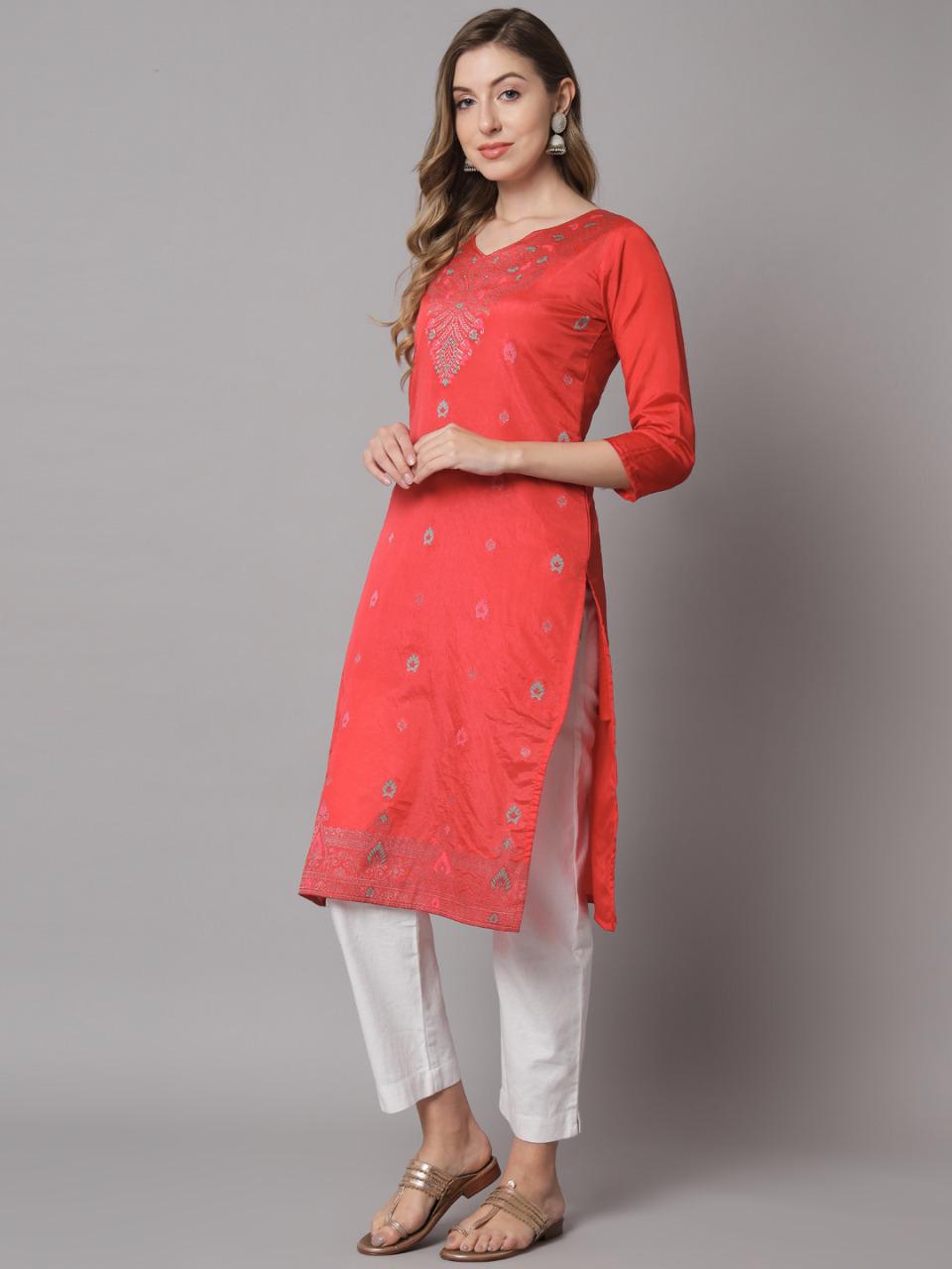 Shop Carrot Orange Cotton Silk Kurti Set - Kurti Sets Online in India | Silk  kurti, Strips kurti design, Fashion clothes women