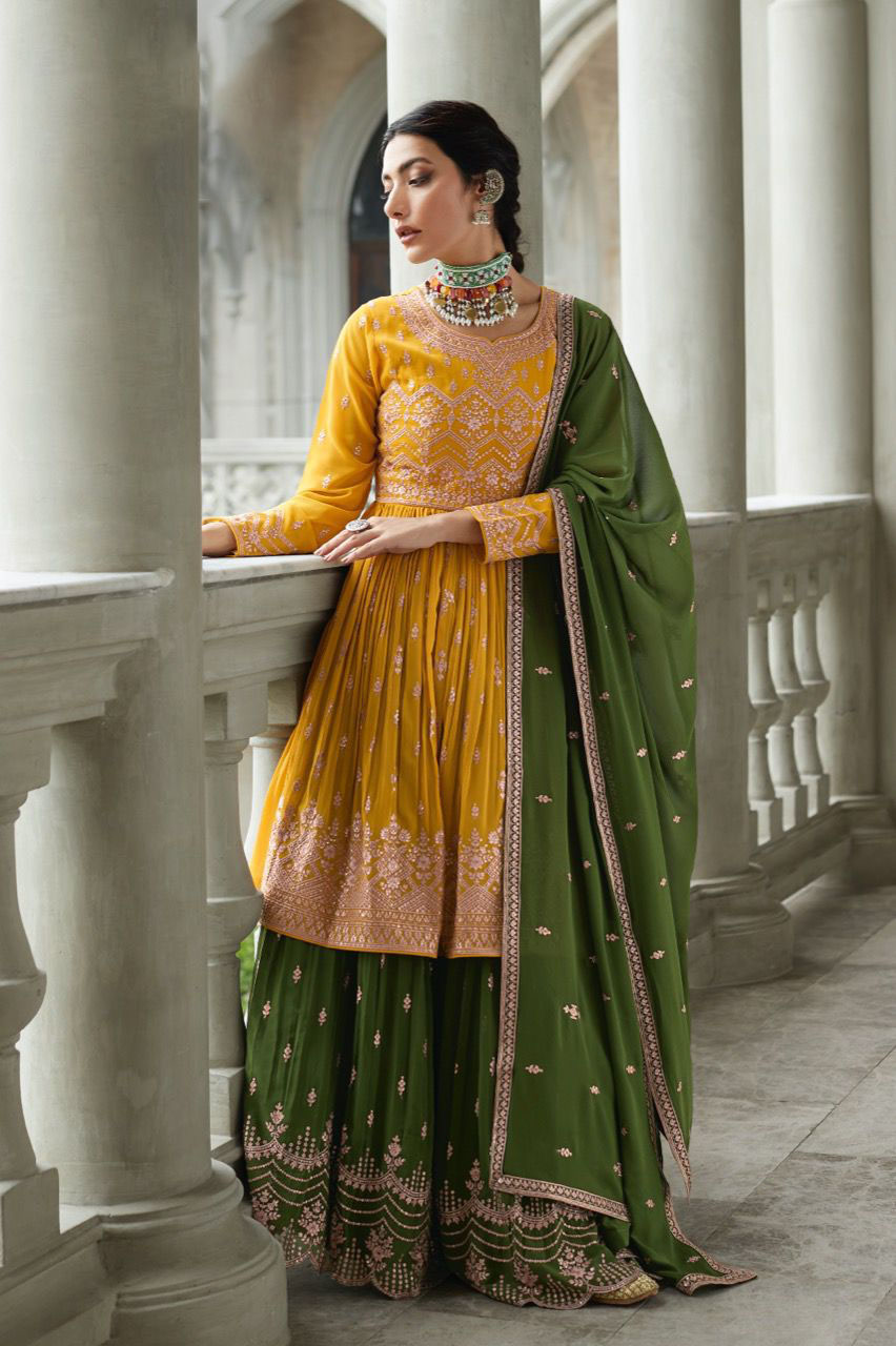 Beautiful Kid Girl Designer Party wear Kurti Sharara with Dupatta Suit –  mahezon