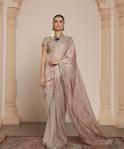 Cream Color Platinam Crush Silk Real Mirror Party Wear Saree