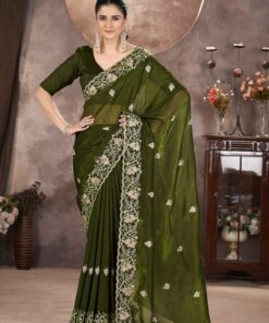 Amzaing Green Color Gold Crunchy Multi Colour Party Saree