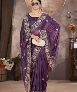Amzaing Purple Color Gold Crunchy Multi Colour Party Saree