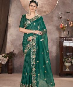 Amzaing Teal Green Color Gold Crunchy Multi Colour Party Saree