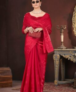 Gorgeous Red Color Geemichu Silk Party Saree