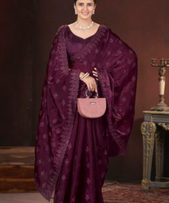 Gorgeous Purple Color Geemichu Silk Party Saree