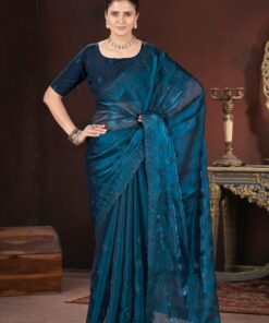 Gorgeous Navy blue Color Geemichu Silk Party Saree