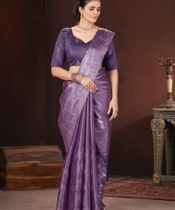 Gorgeous Violet Color Geemichu Silk Party Saree