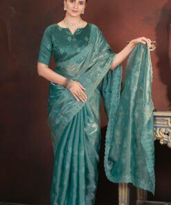 Gorgeous Aqua Blue Color Geemichu Silk Party Saree