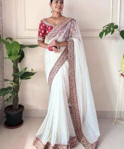 White Color Banarasi Crush Saree