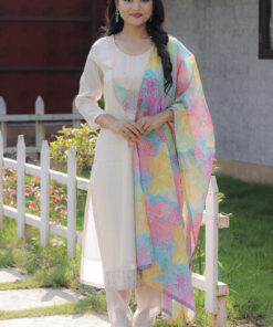 Cream Color Viscos Simar Casual Kurti pant Set
