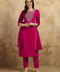 Rani Color Viscoz Chanderi Party Wear Kurti Pant Set