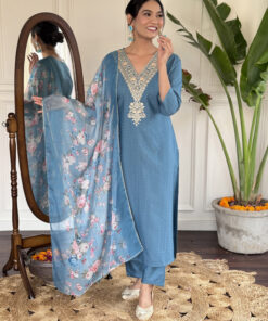 Sky blue Color Viscoz Rayon Kurti Pant Set