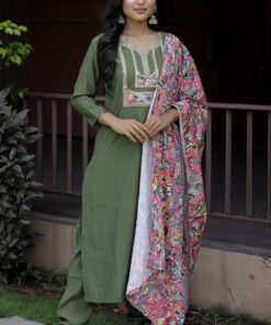 Mahendi Color Viscoz Chanderi Kurti Pant Set