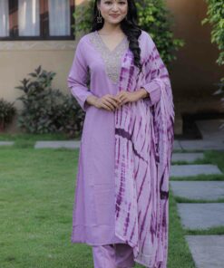 Lavender Color Viscose Slub Designer Kurti Pant Set
